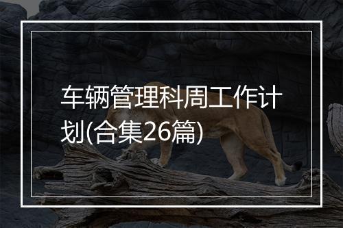 车辆管理科周工作计划(合集26篇)