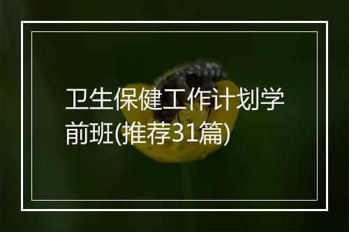 卫生保健工作计划学前班(推荐31篇)