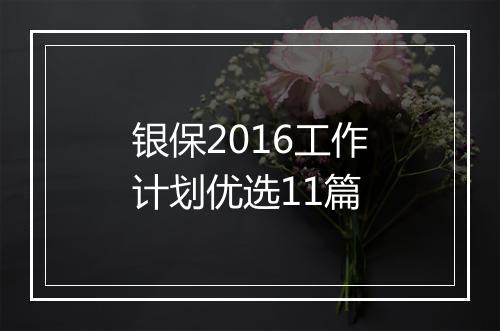 银保2016工作计划优选11篇