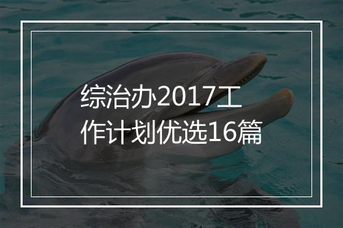 综治办2017工作计划优选16篇