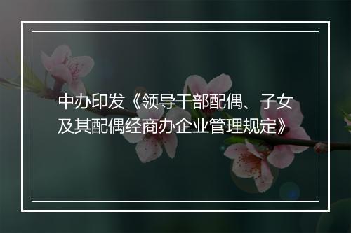 中办印发《领导干部配偶、子女及其配偶经商办企业管理规定》