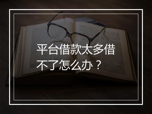 平台借款太多借不了怎么办？
