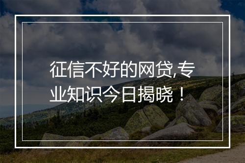征信不好的网贷,专业知识今日揭晓！