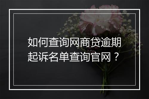 如何查询网商贷逾期起诉名单查询官网？