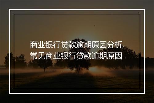 商业银行贷款逾期原因分析,常见商业银行贷款逾期原因