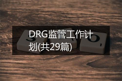 DRG监管工作计划(共29篇)