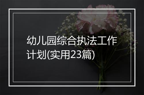 幼儿园综合执法工作计划(实用23篇)