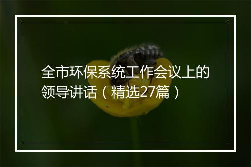 全市环保系统工作会议上的领导讲话（精选27篇）