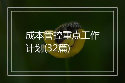 成本管控重点工作计划(32篇)