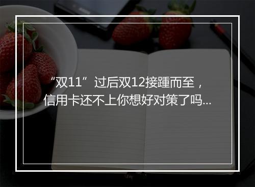 “双11”过后双12接踵而至，信用卡还不上你想好对策了吗？