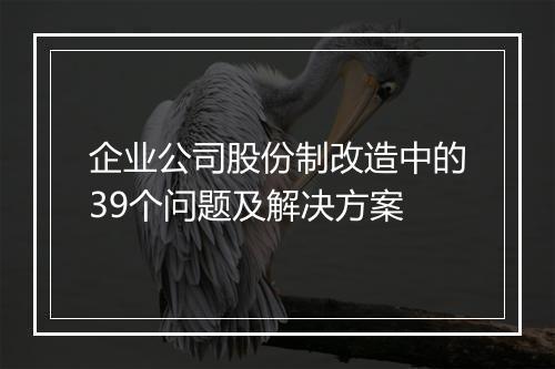企业公司股份制改造中的39个问题及解决方案
