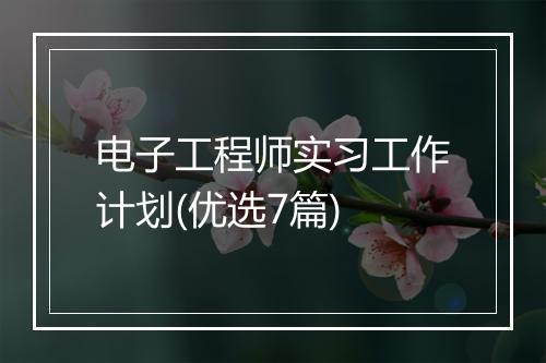 电子工程师实习工作计划(优选7篇)