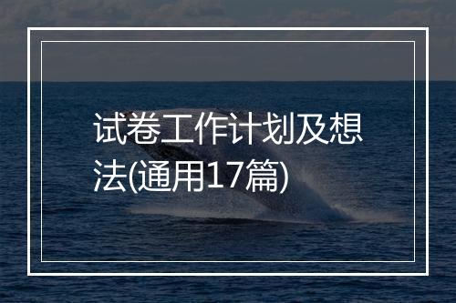 试卷工作计划及想法(通用17篇)