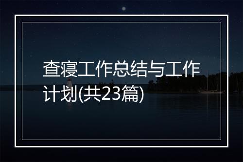 查寝工作总结与工作计划(共23篇)
