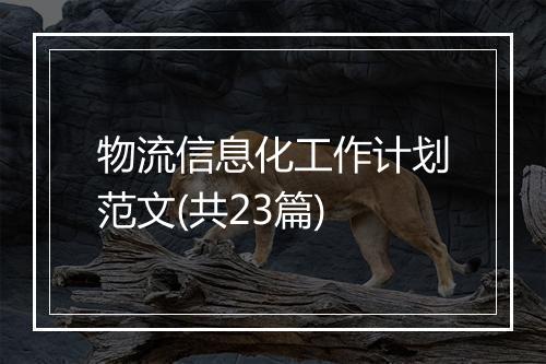 物流信息化工作计划范文(共23篇)
