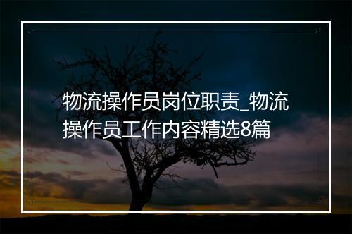 物流操作员岗位职责_物流操作员工作内容精选8篇