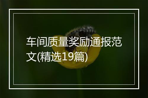车间质量奖励通报范文(精选19篇)