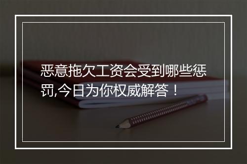 恶意拖欠工资会受到哪些惩罚,今日为你权威解答！