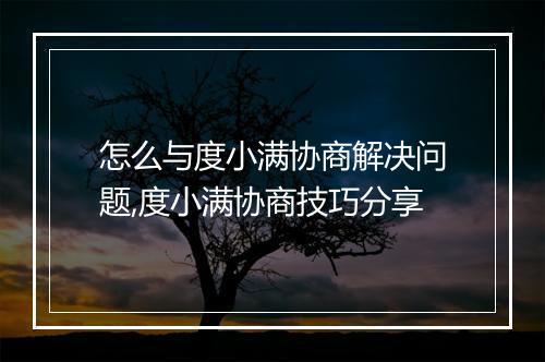 怎么与度小满协商解决问题,度小满协商技巧分享