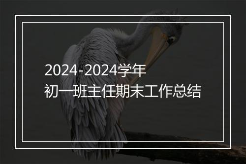 2024-2024学年初一班主任期末工作总结