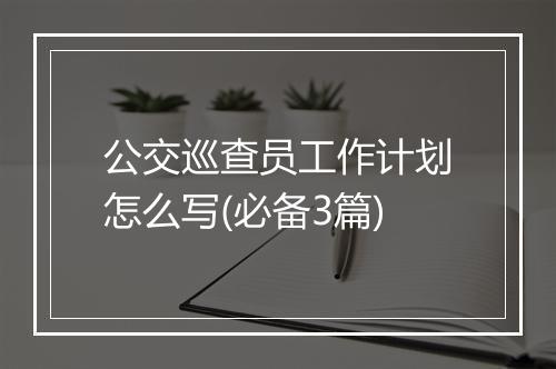 公交巡查员工作计划怎么写(必备3篇)