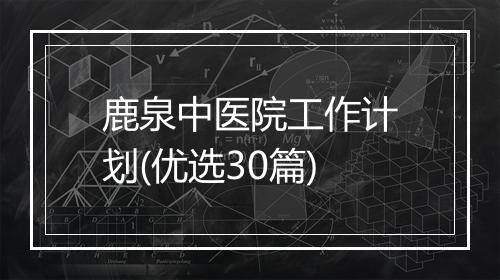 鹿泉中医院工作计划(优选30篇)