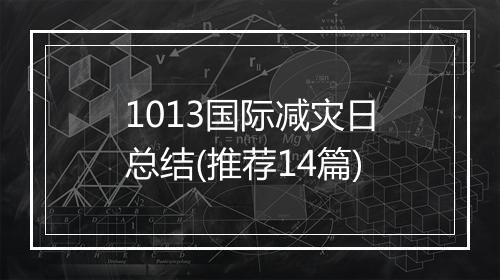 1013国际减灾日总结(推荐14篇)