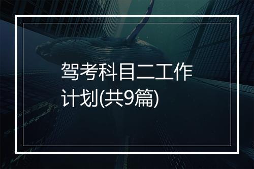 驾考科目二工作计划(共9篇)