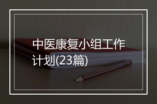 中医康复小组工作计划(23篇)