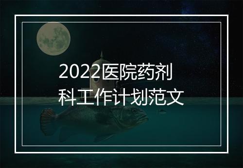 2022医院药剂科工作计划范文
