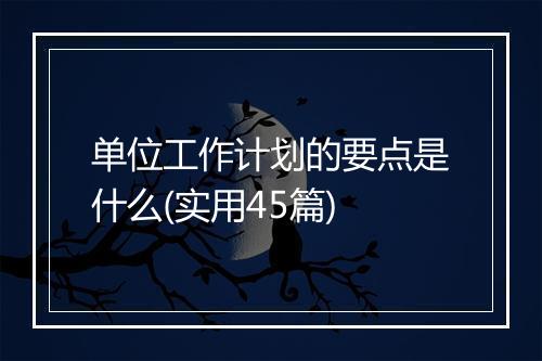 单位工作计划的要点是什么(实用45篇)