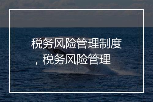 税务风险管理制度，税务风险管理