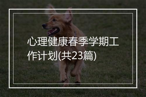心理健康春季学期工作计划(共23篇)