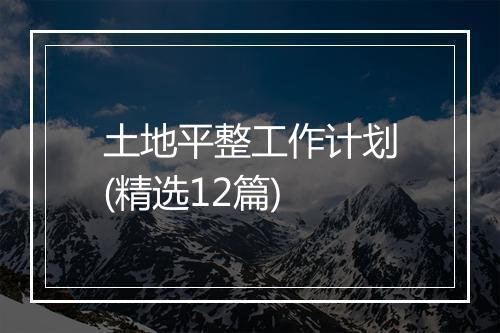 土地平整工作计划(精选12篇)