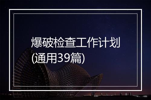 爆破检查工作计划(通用39篇)