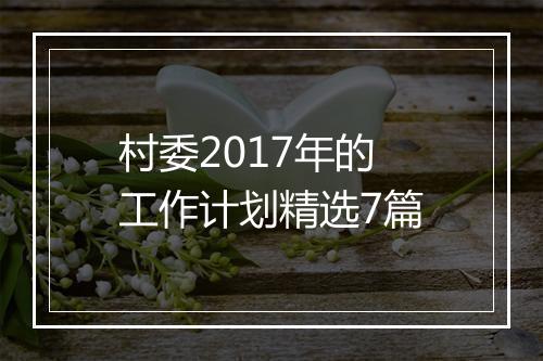 村委2017年的工作计划精选7篇