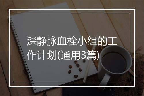 深静脉血栓小组的工作计划(通用3篇)