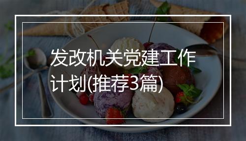 发改机关党建工作计划(推荐3篇)