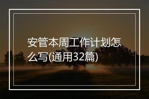 安管本周工作计划怎么写(通用32篇)