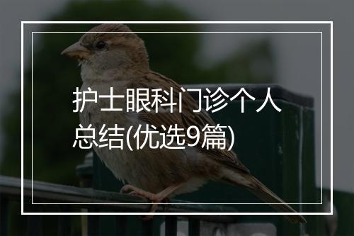 护士眼科门诊个人总结(优选9篇)