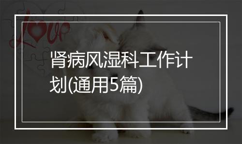 肾病风湿科工作计划(通用5篇)