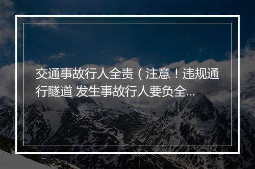 交通事故行人全责（注意！违规通行隧道 发生事故行人要负全责）