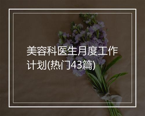 美容科医生月度工作计划(热门43篇)