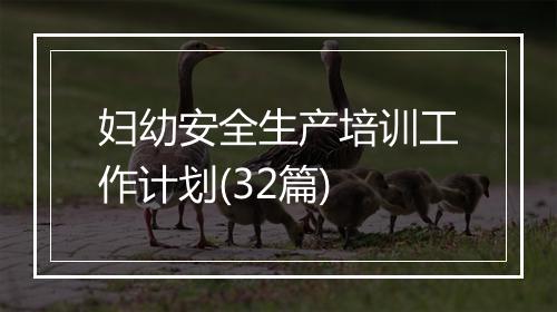 妇幼安全生产培训工作计划(32篇)