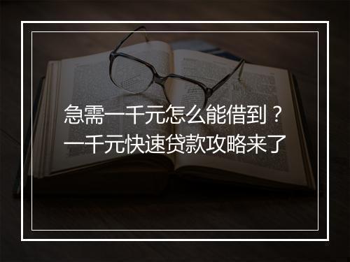 急需一千元怎么能借到？一千元快速贷款攻略来了