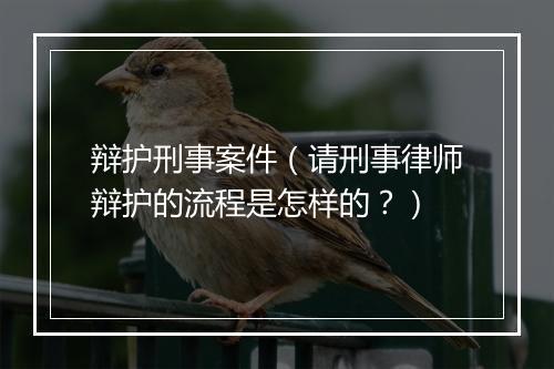 辩护刑事案件（请刑事律师辩护的流程是怎样的？）