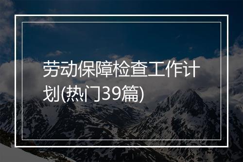 劳动保障检查工作计划(热门39篇)