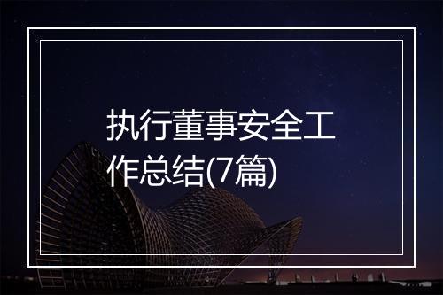 执行董事安全工作总结(7篇)
