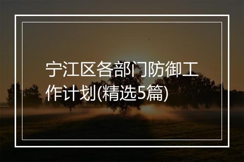 宁江区各部门防御工作计划(精选5篇)