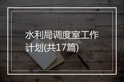水利局调度室工作计划(共17篇)